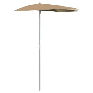vidaXL Guarda-sol semicircular com mastro 180x90 cm cinza-acastanhado