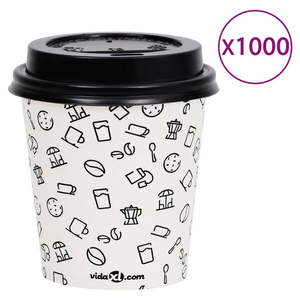 vidaXL Copos de caf&eacute; em papel com tampas 200 ml 1000pcs branco e preto