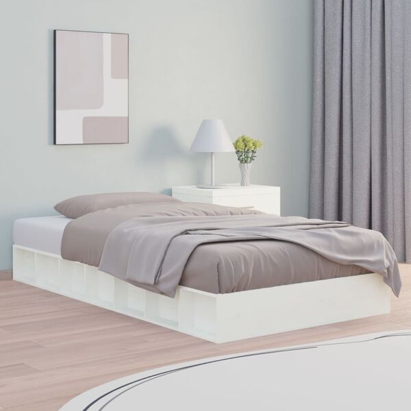vidaXL Estrutura de cama solteiro 90x190 cm madeira maci&ccedil;a branco
