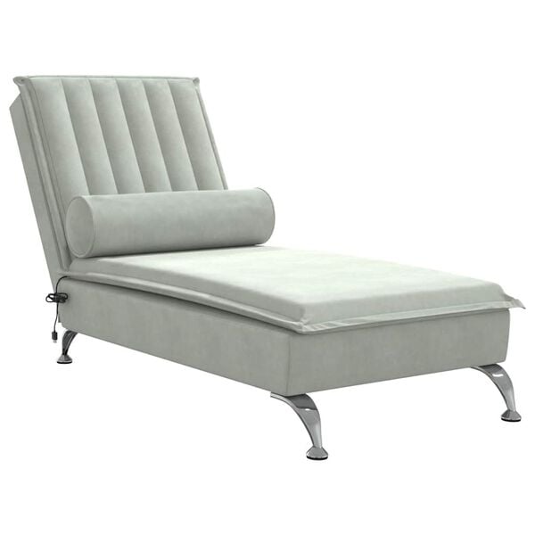 vidaXL Chaise lounge de massagem com rolo veludo cinzento-claro