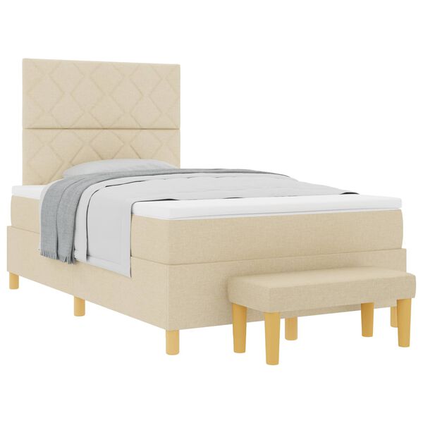 vidaXL Cama Box com colch&atilde;o com cabeceira Creme 120 x 190 cm tecido