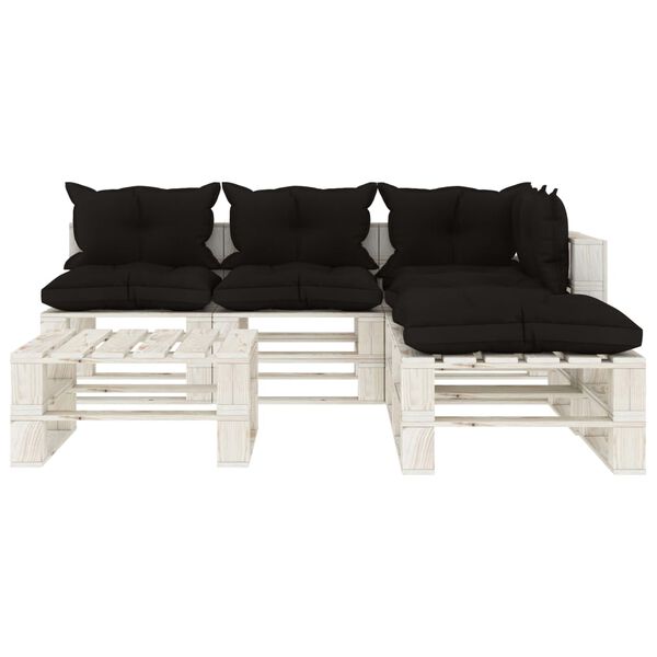 vidaXL 6 pcs conjunto lounge de jardim em paletes c/ almofad&otilde;es preto