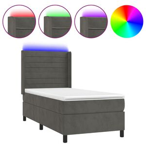 vidaXL Cama box spring c/ colch&atilde;o/LED 80x200 cm veludo cinzento-escuro