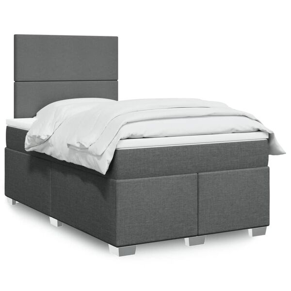 vidaXL Cama boxspring com colch&atilde;o 120x190 cm tecido cinzento-escuro