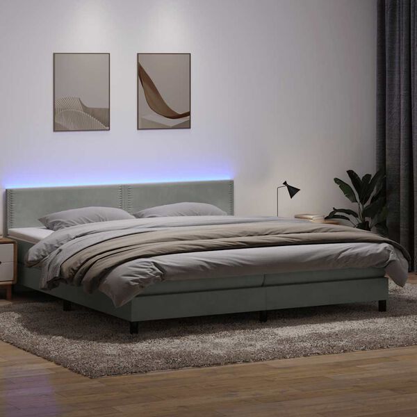vidaXL Cama box spring c/ colch&atilde;o e LED 180x210 cm veludo cinzento-claro
