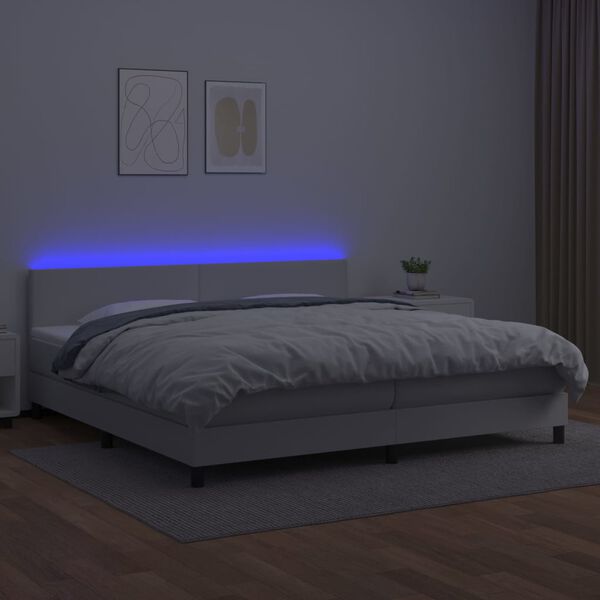 vidaXL Cama box spring c/colchão/LED 200x200cm couro artificial branco
