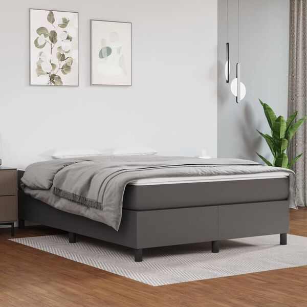 vidaXL Cama com molas/colch&atilde;o 140x190 cm couro artificial cinzento