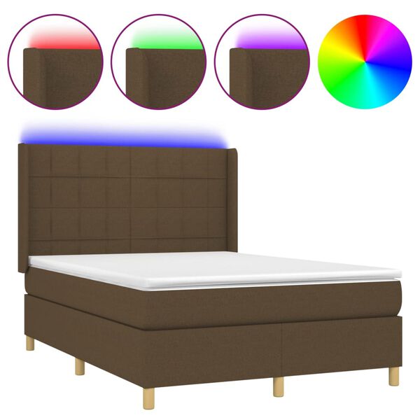 vidaXL Cama box spring c/ colch&atilde;o/LED 140x200cm tecido castanho-escuro