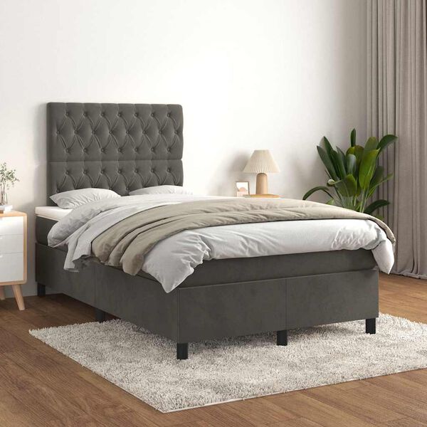 vidaXL Cama boxspring com colch&atilde;o 120x190 cm veludo cinzento-escuro