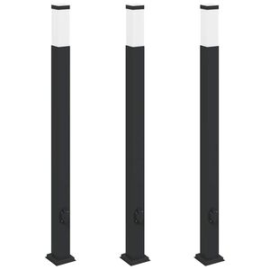 vidaXL Lumin&aacute;rias de poste com tomada, 3 pe&ccedil;as, 110 cm, pretas, IP44