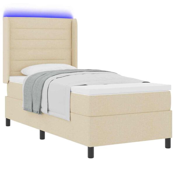vidaXL Cama Box Spring LED com colch&atilde;o Creme 90 x 190 cm tecido