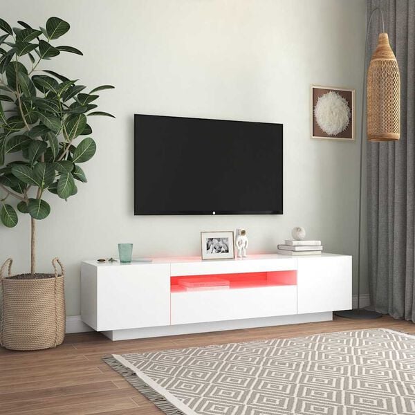 vidaXL M&oacute;vel de TV com luzes LED 160x35x40 cm branco