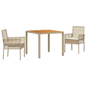 vidaXL Conjunto de Jantar para Jardim 3 pcs Bege vime PE