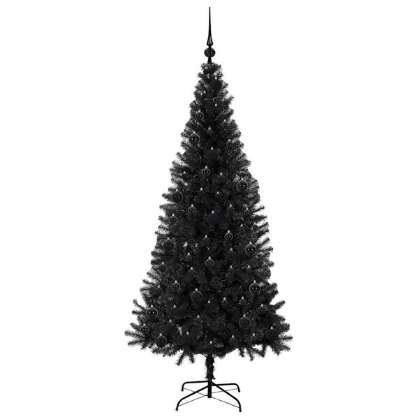 vidaXL &Aacute;rvore de Natal com 300 LEDs com suporte Preto 180 cm PVC