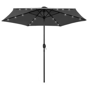 vidaXL Guarda-sol jardim c/ luzes LED/poste alum&iacute;nio 270 cm antracite