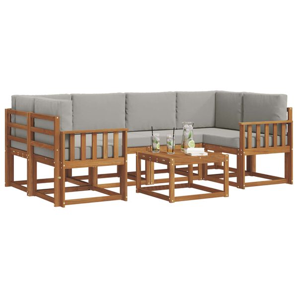 vidaXL Conjunto de Sof&aacute;s para Exterior 7 pcs Cinza Natural e Claro