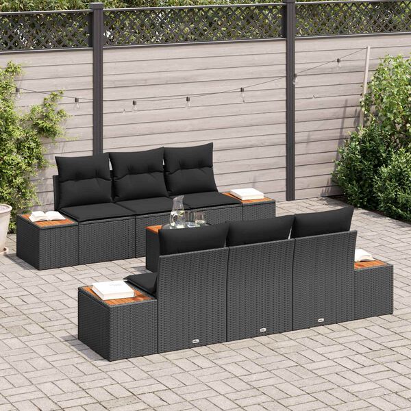 vidaXL Conjunto de Sof&aacute; de Jardim 7 pcs Preto Rattan Sint&eacute;tico