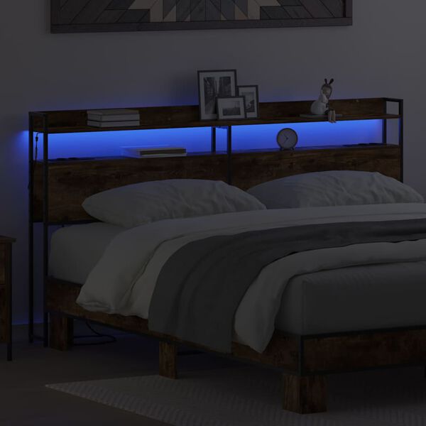 vidaXL Cabeceira de armazenamento com cabeceira Carvalho fumado 180 cm