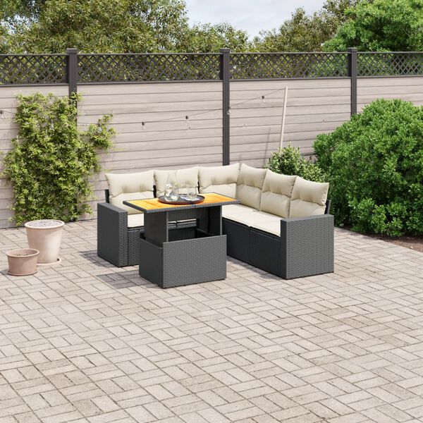 vidaXL 6 pcs conjunto sof&aacute;s de jardim c/ almofad&otilde;es vime PE preto