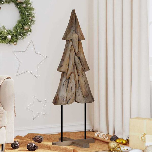 vidaXL &Aacute;rvore de Natal Castanho 121 cm Madeira de teca maci&ccedil;a