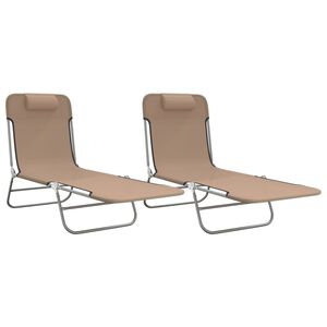 vidaXL Espregui&ccedil;adeiras dobr&aacute;veis 2pcs textilene/a&ccedil;o cinza-acastanhado