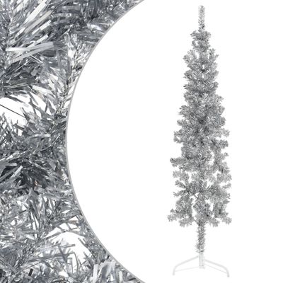 vidaXL Meia árvore de Natal fina com suporte 120 cm prateado