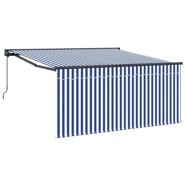 vidaXL Toldo Retr&aacute;til Azul e Branco 350 x 250 cm Poli&eacute;ster e Alum&iacute;nio