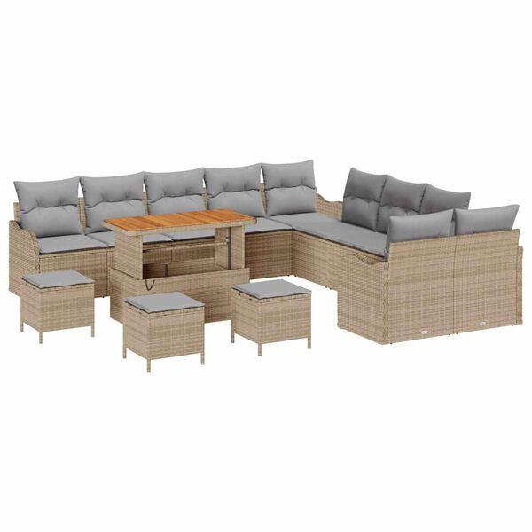 vidaXL Conjunto de Sof&aacute; de Jardim 14 pcs Bege e Cinza Claro