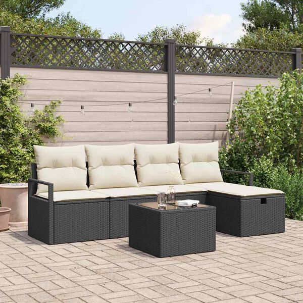 vidaXL Conjunto de Sof&aacute; de Jardim 6 pcs Preto Rattan Sint&eacute;tico