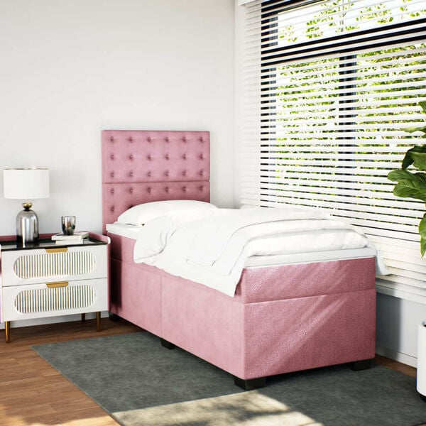 vidaXL Cama com molas/colch&atilde;o 90x190 cm veludo rosa