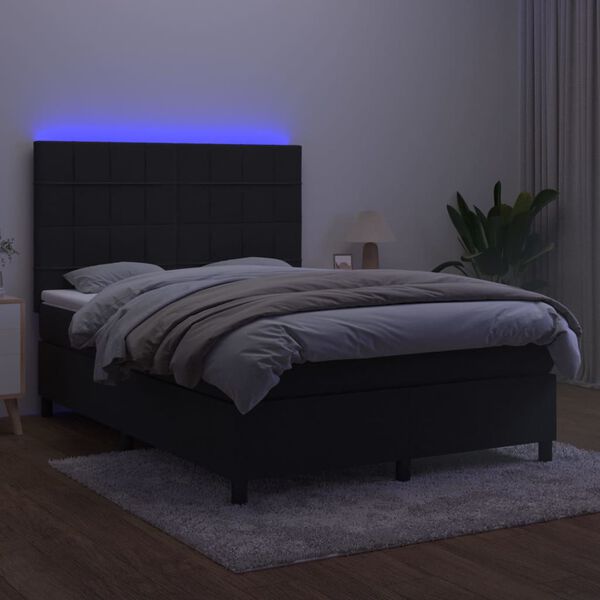 vidaXL Cama box spring c/ colch&atilde;o/LED 140x200 cm veludo preto