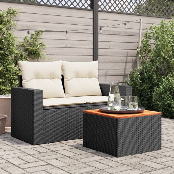vidaXL Mesa de jardim preta 55x55x37 cm vime sintético e madeira de acácia
