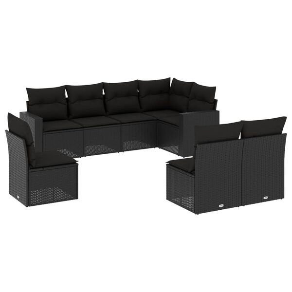 vidaXL 8 pcs conjunto sof&aacute;s de jardim com almofad&otilde;es vime PE preto