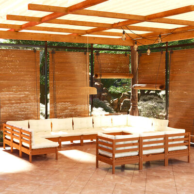 vidaXL 13pcs conj lounge jardim + almofadões pinho maciço castanho-mel