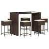 vidaXL 7 pcs conjunto de bar p/ jardim c/ almofad&otilde;es vime PE castanho