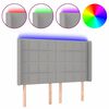vidaXL Cabeceira cama c/ luzes LED tecido 147x16x118/128cm cinza-claro