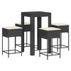 vidaXL 5 pcs conjunto de bar p/ jardim c/ almofad&otilde;es vime PE preto