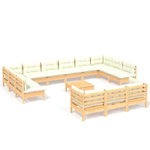 vidaXL 14 pcs conjunto lounge de jardim c/ almofad&otilde;es cor creme pinho