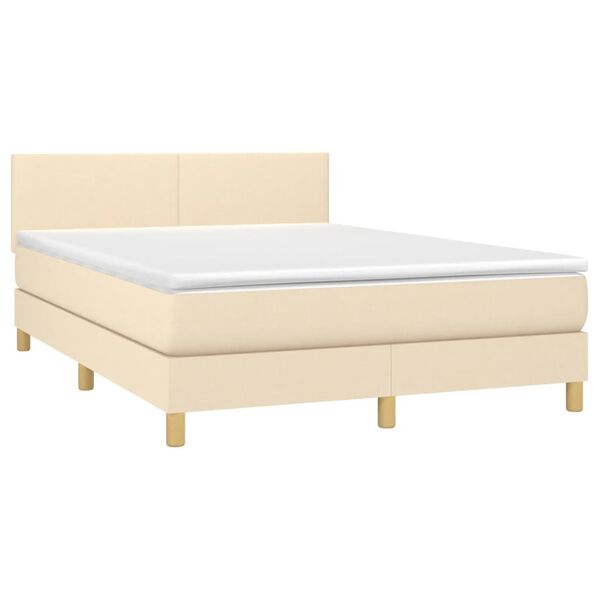 vidaXL Cama box spring c/ colch&atilde;o e LED 140x190 cm tecido cor creme