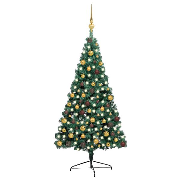 vidaXL Meia &aacute;rvore Natal artificial pr&eacute;-iluminada c/ bolas verde