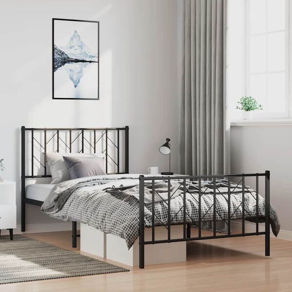 vidaXL Estrutura de cama com cabeceira e p&eacute;s 100x200 cm metal preto