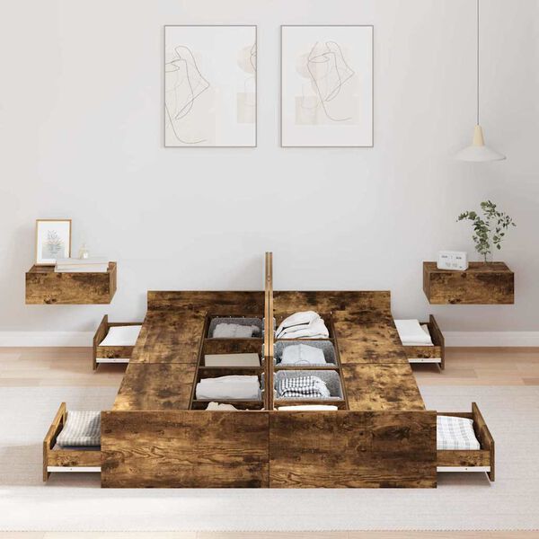 vidaXL Estrado de cama com arruma&ccedil;&atilde;o Carvalho Defumado 120 x 200 cm
