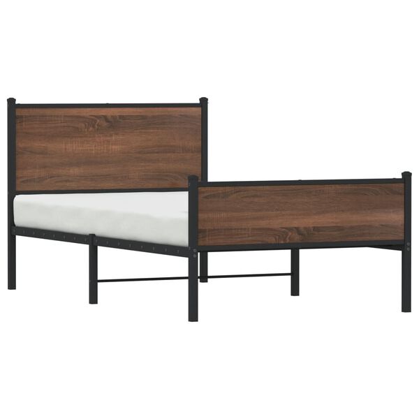vidaXL Estrutura de cama sem colch&atilde;o 100x200cm metal carvalho castanho