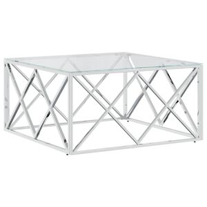 vidaXL Mesa de centro 80x80x40 cm a&ccedil;o inoxid&aacute;vel e vidro