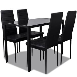 vidaXL Conjunto de jantar 5 pcs couro artificial preto