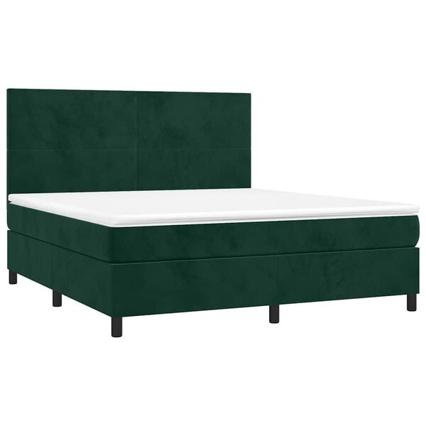 vidaXL Cama box spring c/ colch&atilde;o/LED 160x200 cm veludo verde-escuro