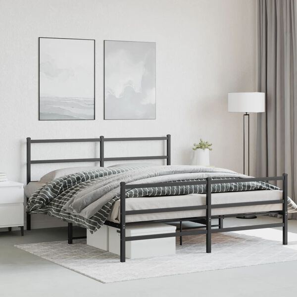 vidaXL Estrutura de cama com cabeceira e p&eacute;s 160x200 cm metal preto