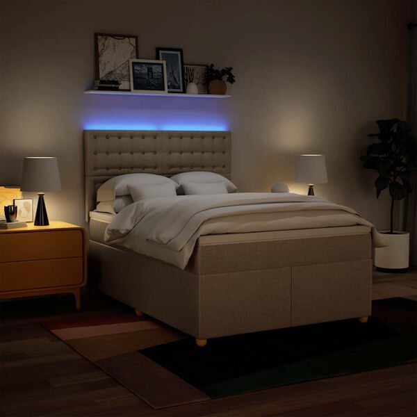 vidaXL Cama com molas/colch&atilde;o 140x190 cm tecido cor creme