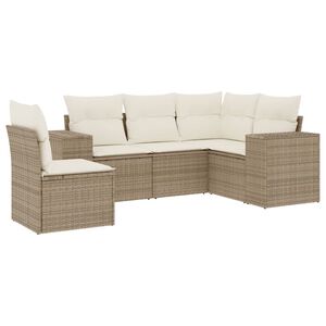 vidaXL 5 pcs conjunto de sof&aacute;s p/ jardim com almofad&otilde;es vime PE bege