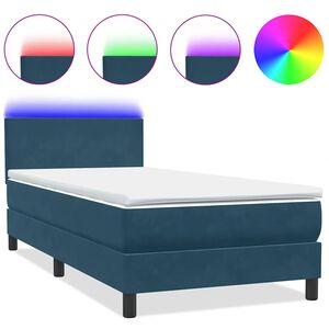 vidaXL Cama box spring c/ colch&atilde;o e LED 80x220 cm veludo azul-escuro